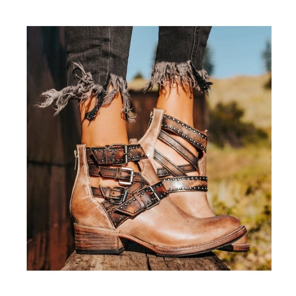 Freebird by Steven Belgium Distressed Leather Western Cutout Ankle Boots 11